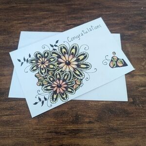 🌻5/$20 Handmade Congratulations Floral Zentangle Card Yellow And Orange
